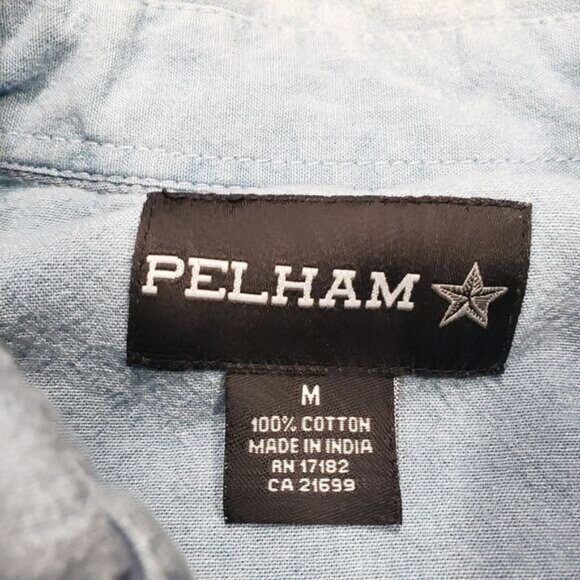 Pelham Shirt Mens Medium Blue Long Sleeve Pearl Snap Western Wear Front‎ Pockets - Picture 4 of 6
